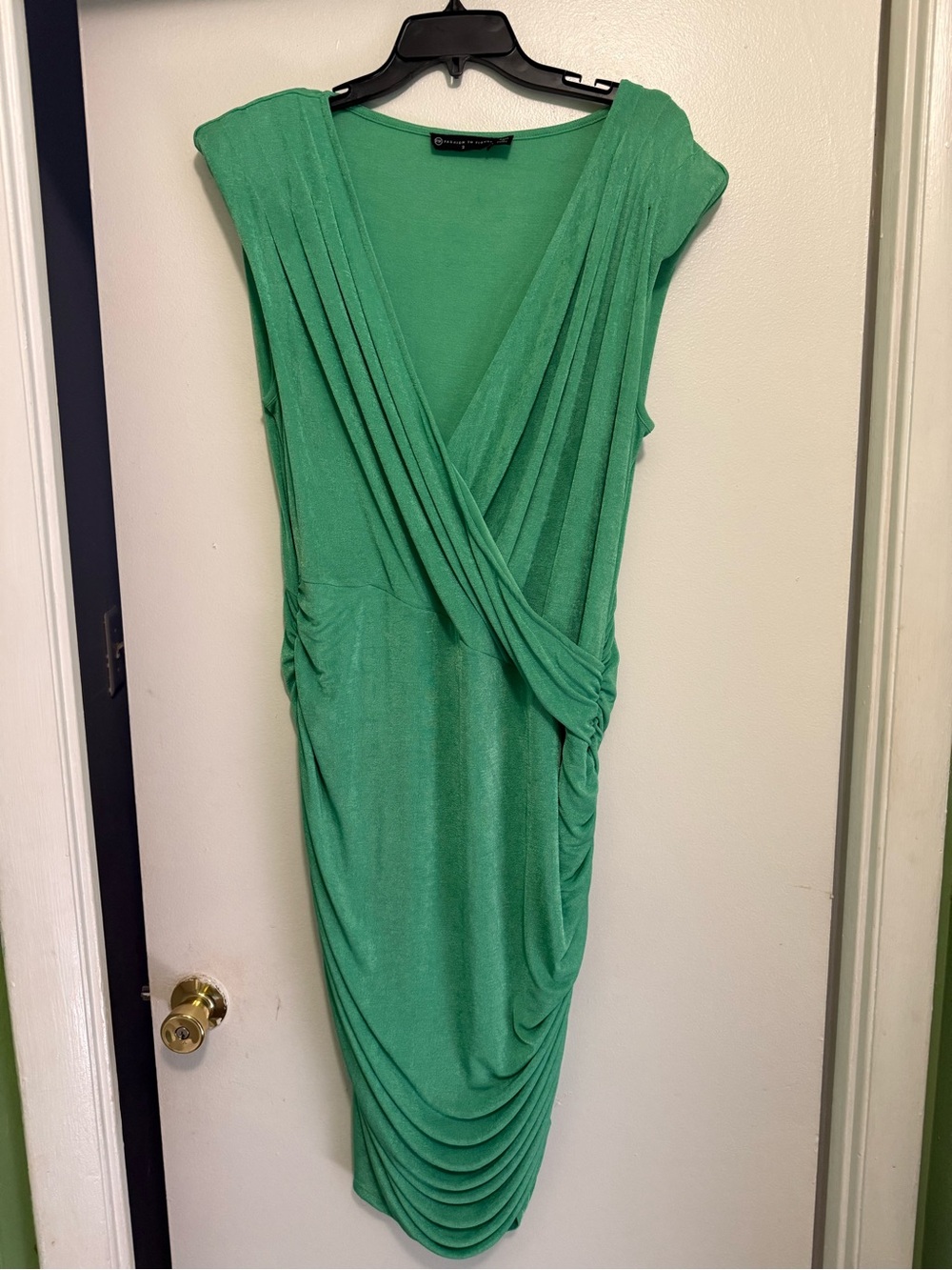 Fashion to Figure Emerald Green Draped V-Neck Midi Dress